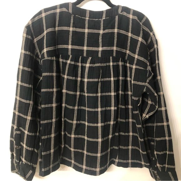 Madewell True Black Windowpane Chelston V-Neck Button Front Top Size XL NWT - Picture 11 of 11
